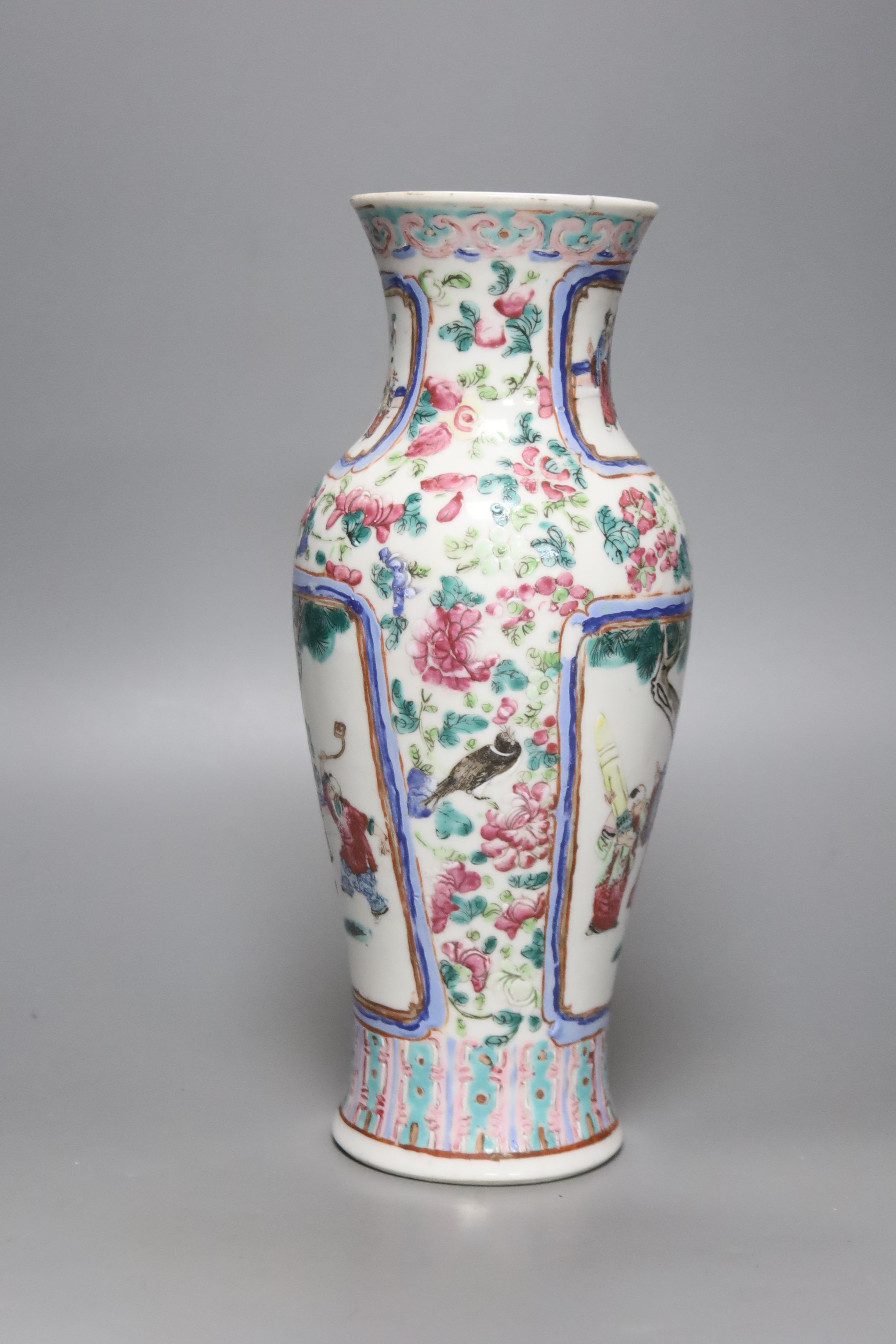 A late 19th century century Chinese famille rose vase, height 28cm